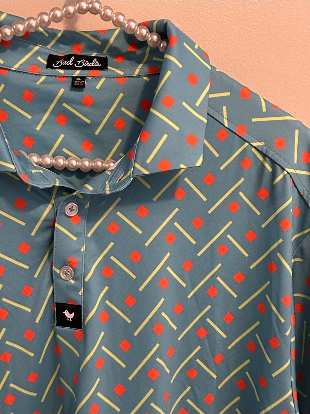 Bad Birdie Men's Golf Polo XL Green Orange Geometric Performance Shirt